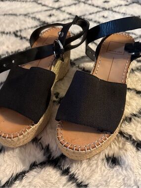 Dolce Vita Black Canvas Espadrille Wedge Sandals